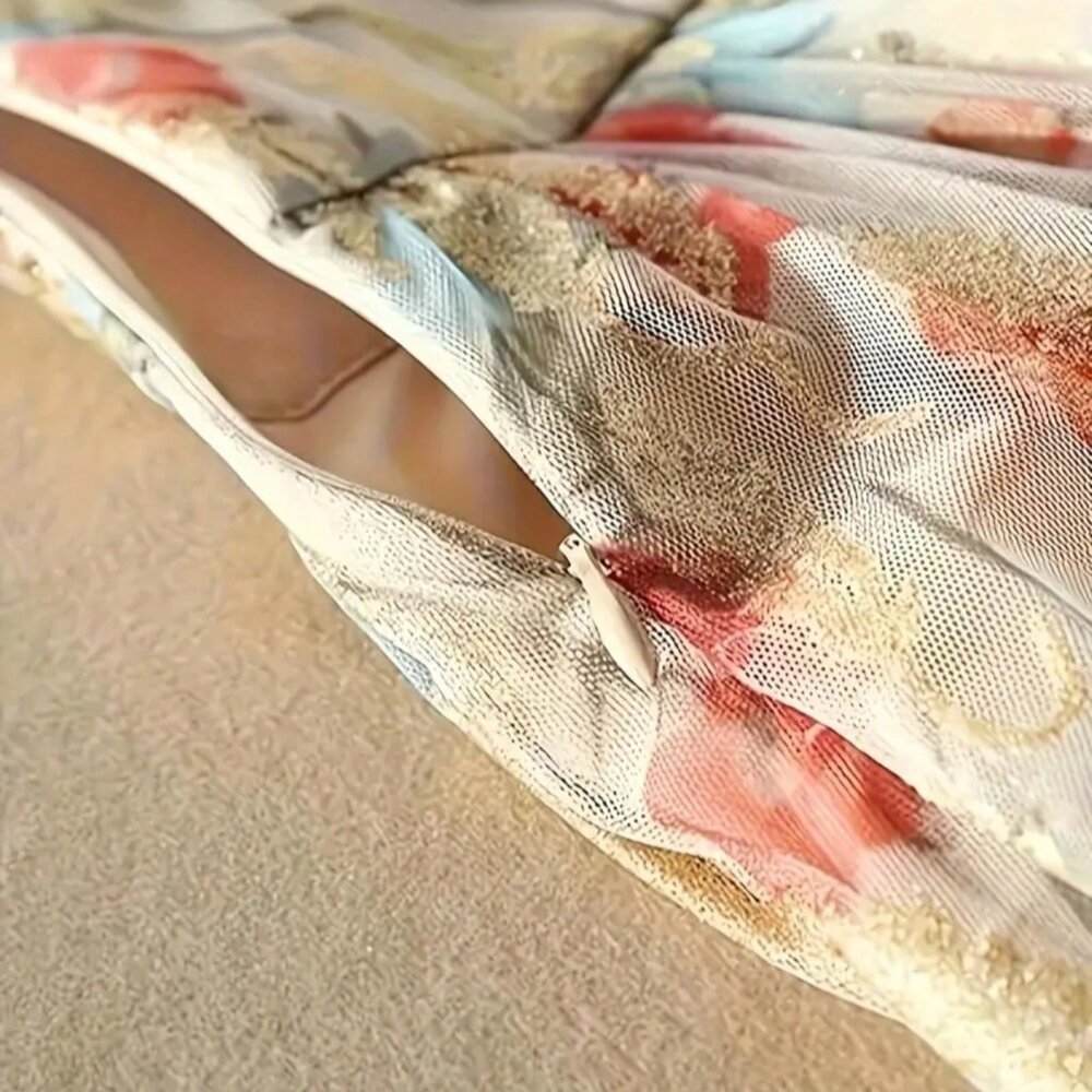 Apricot Elegant Bohemian Women's Double-Layer Mesh Foil Pleated Skirt - Picture 6 of 7